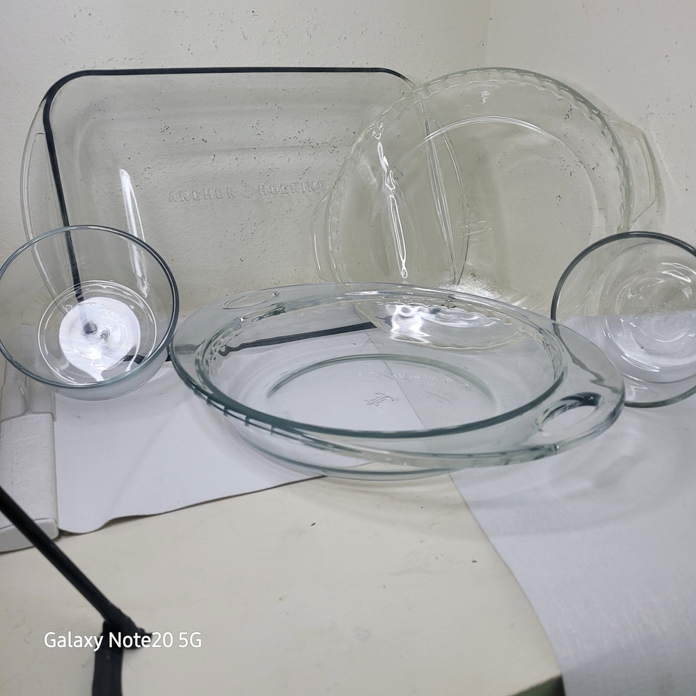 VTG ANCHOR HAWKING Assorted Clear Glass Bakeware and Mixing Bowls